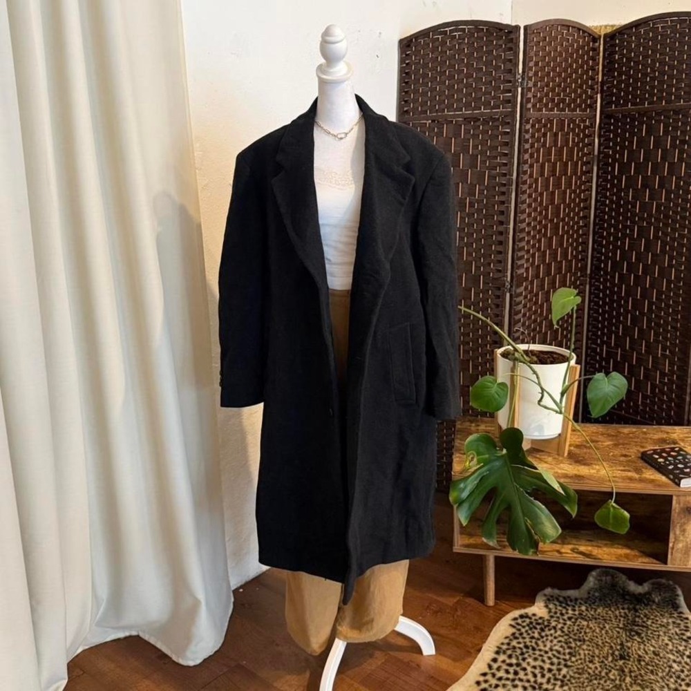 Jones New York Vintage Pure Merino Wool Black-Gray Coat Men's Full Length Jacket